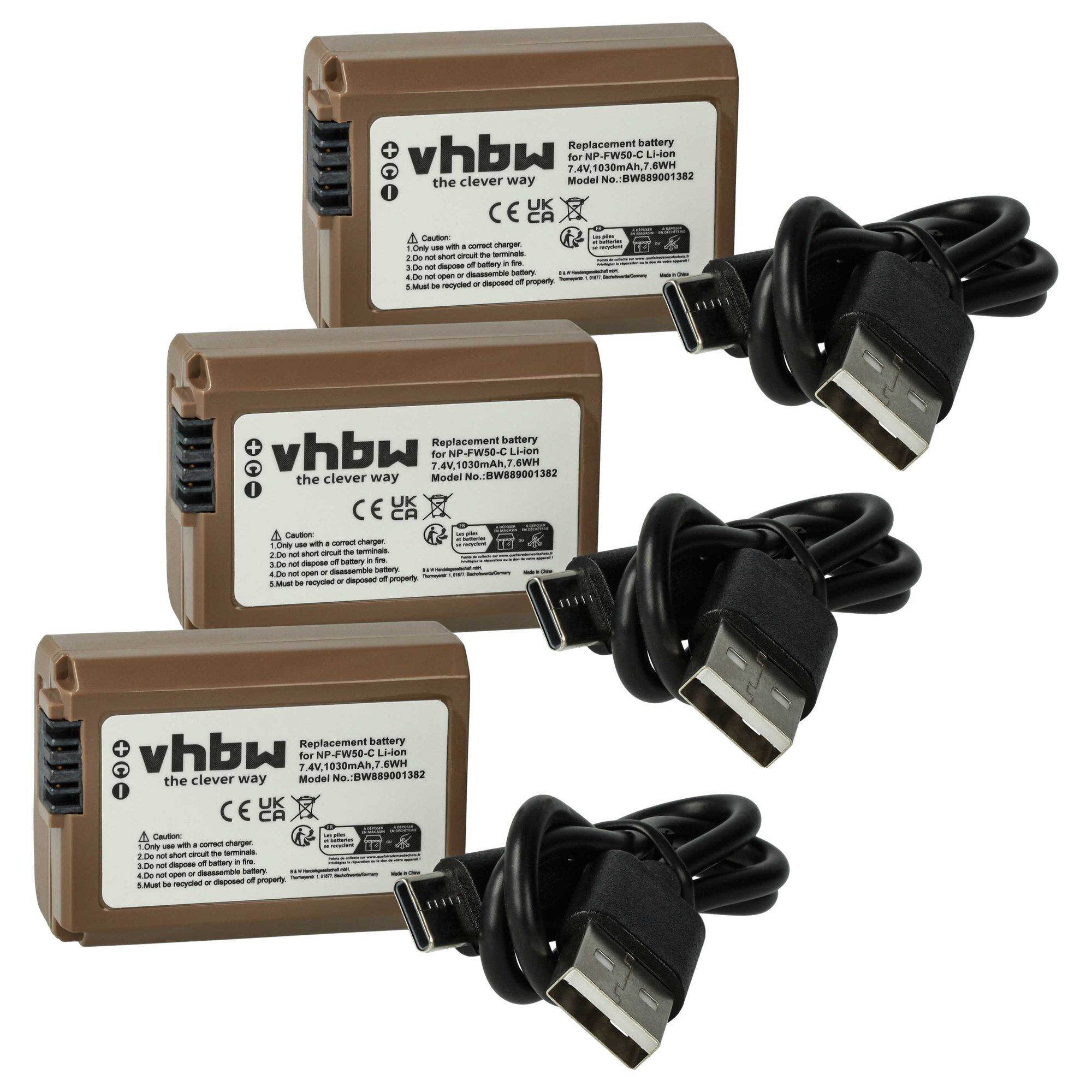 vhbw 3x Batterie compatible avec Sony Alpha 6100, 6500, 6300, 6400,...