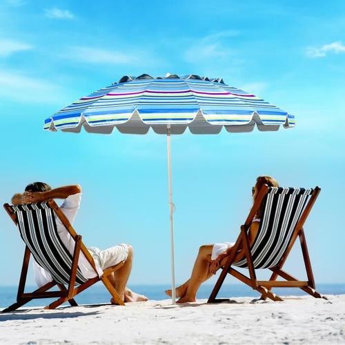 Costway Parasol Pour Jardin Inclinable 2,45 M Protection Upf 50+ Baleines En Fibre De Verre Avec Sac Pied Amovible Terrasse Bleu