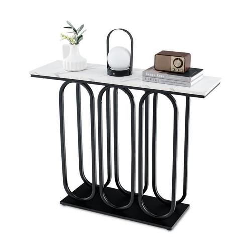 Table Console - Costway - Meuble D'entrée Effet Marbre - 100 X 30 X 80 Cm - Cadre En Métal Noir, Style Moderne Chic