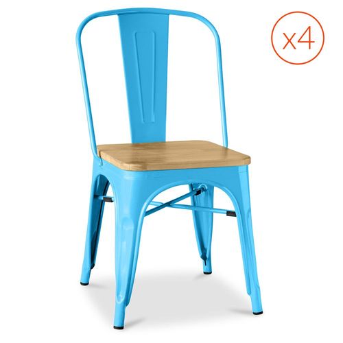 Chaise Factory Assise Carrée En Bois - Métal - Lot De 4 Turquoise