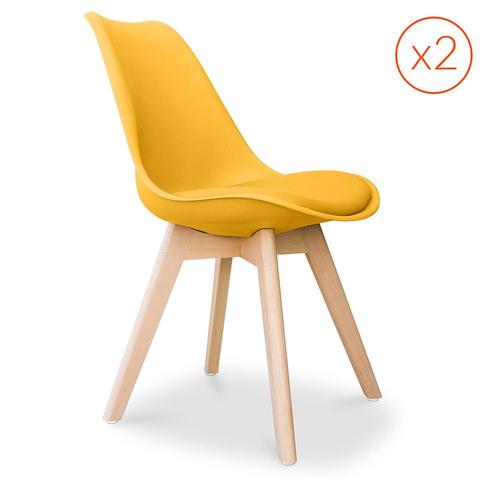 Lot De 2 Chaises Deswood Avec Coussin Design Scandinave - Mat Jaune