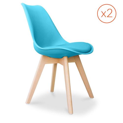 Lot De 2 Chaises Deswood Avec Coussin Design Scandinave - Mat Bleu Clair