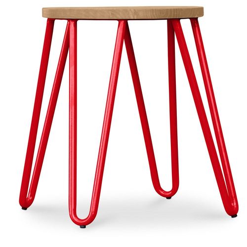 Tabouret Hairpin - 42cm - Bois Clair Et Métal Rouge