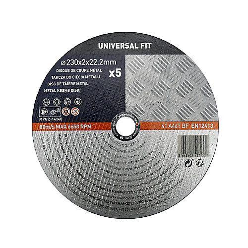 Disque de coupe métal 230x2x22 2 mm Universel fit  5 pièces