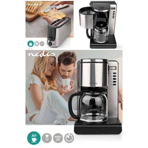 Cafetière Machine À Café Programmable Inox 15 Tasses 1000w + Grille-Pain Inox Large Fentes 1000w Haute Qualité