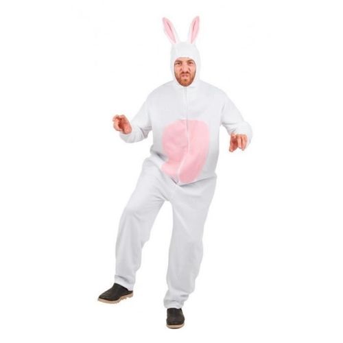 Déguisement Lapin Blanc Adulte Ptitclown - Costume Une Pièce Avec Capuche Et Oreilles - Blanc