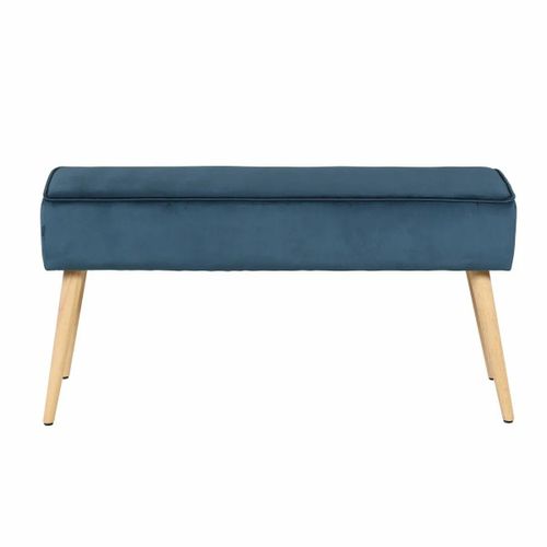 Banc En Velours Bleu Foncé Et Pieds Bois Naturel