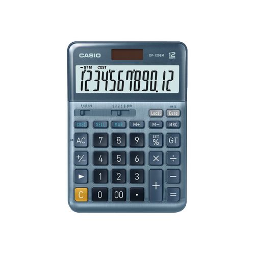 Casio DF-120EM - Calculatrice de bureau - 12 chiffres - panneau solaire, pile - bleu