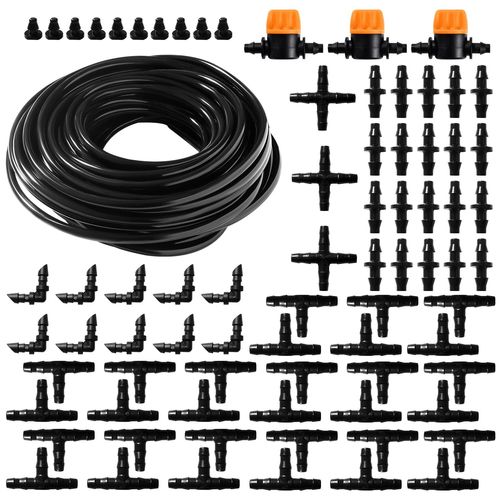 77 Pices 4/7 Mm Kit D'irrigation Goutte, 15m Tuyau D'irrigation, Systeme Irrigation, Avec Raccords Cannels Droits, Connecteurs En T, Bouchons D'extrmit, Pour Jardin, Plantes