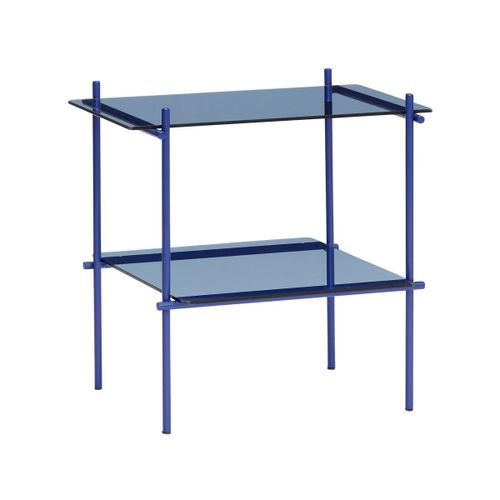 Table En Carrée Métal Et Verre Bleu