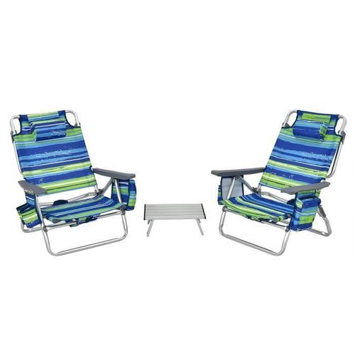 Costway Lot De 2 Chaises De Camping Plage Pliante - Table Enroulable En Aluminium, Appui-Tête, Dossier Réglable À 5 Positions - Bleu