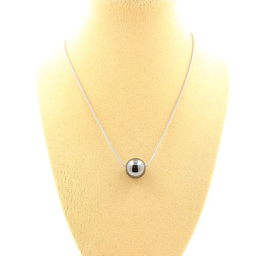 Collier 1 Perle Hématite 12 Mm Chaine En Acier Inoxydable.