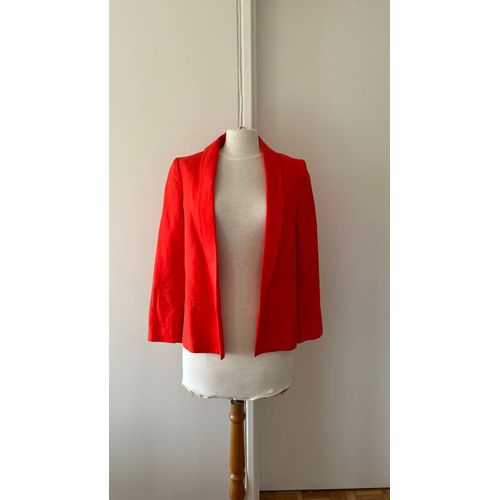 Blazer Orange Sanguine Cintrée En Lin Mango / Linen Fitted Blazer