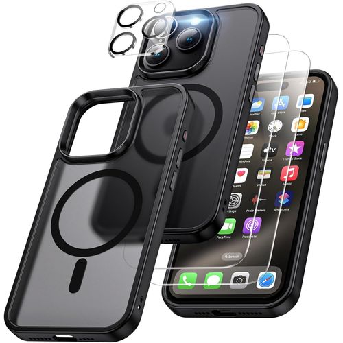 Coque Pour Iphone 15 Pro - 2 Films Verre Trempé Coque Silicone Gel Ultraslim - Noir Mat