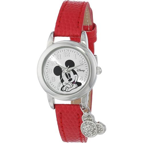Montre Mickey Mouse Mk1042 Pour Femme Avec Bracelet En Cuir Rouge, Rouge, Robe