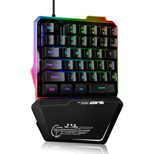 Clavier de jeu m¿¿canique ¿¿ une main avec r¿¿tro¿¿clairage LED RVB, 35 touches, clavier de jeu avec repose-poignet, demi-clavier filaire USB pour LOL/PUBG pour Mac/Windows/PC Gamer