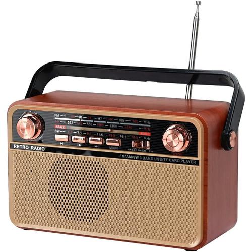 Radio Portable Vintage FM/AM (MW) / SW, Radio Vintage, Bouton de r¿¿glage, Prise en Charge de la Carte Bluetooth/TF/AUX/Lecteur MP3 USB, Radio r¿¿tro, Haut-Parleur int¿¿gr¿¿ (R-505BT)