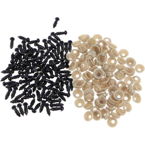 Lot De 100 Yeux De S¿¿Curit¿¿ En Plastique Avec Rondelles - Pour Travaux Manuels - Noir - Pour Amigurumi - Marionette - Ours En Peluche - Accessoires De Fabrication D'animaux