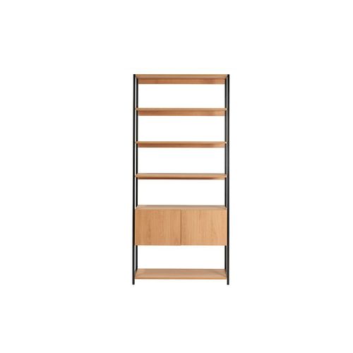 Bibliothèque Étagère Avec Rangement Fermé Finition Bois Clair Chêne Et Métal Noir L94 Cm Flea