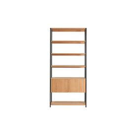 Bibliothèque Étagère Avec Rangement Fermé Finition Bois Clair Chêne Et Métal Noir L94 Cm Flea