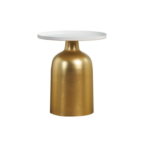 Table D'appoint Design Ronde En Métal Doré Et Plateau Blanc Mat Ramses