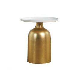 Table D'appoint Design Ronde En Métal Doré Et Plateau Blanc Mat Ramses