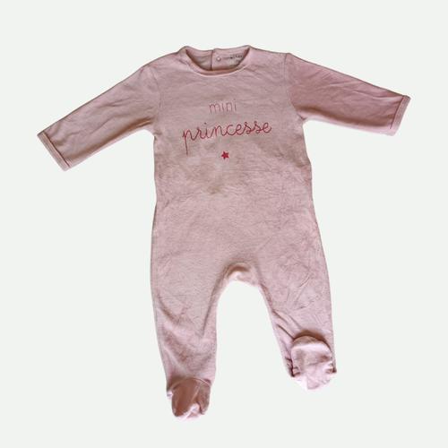 Grenouillere. Dors Bien. Pyjama Rose Pale. Mini Princesse. Etoile. Kiabi. 12 Mois