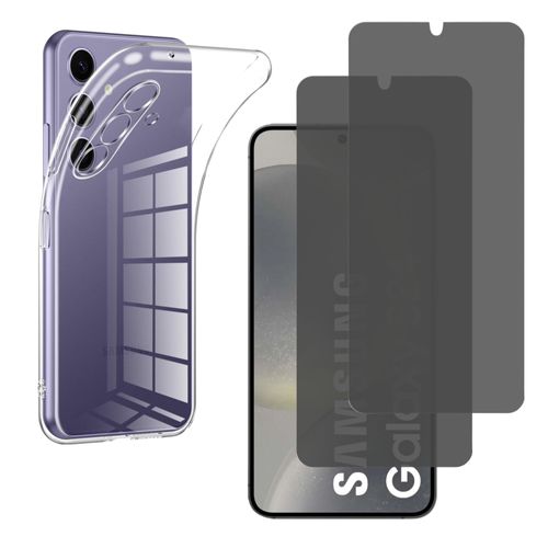 Coque Pour Samsung Galaxy S24 Et 2 Verres Trempé Noir Anti Espion Vitre Protection Ecran Phonillico®