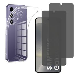 Coque Pour Samsung Galaxy S24 Et 2 Verres Trempé Noir Anti Espion Vitre Protection Ecran Phonillico®