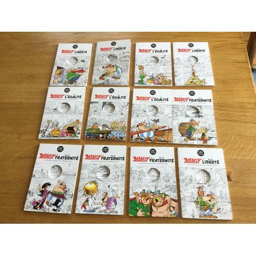 9 Pochettes Asterix : Liberte - Egalite - Fraternite Pour Le Rangement Des Pieces De 10 Euros Correspondantes En Argent