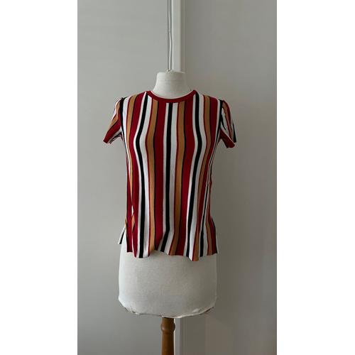 Top T Shirt Multicolore À Rayures Vintage Bershka  / Multi-Coloured Striped T-Shirt Top