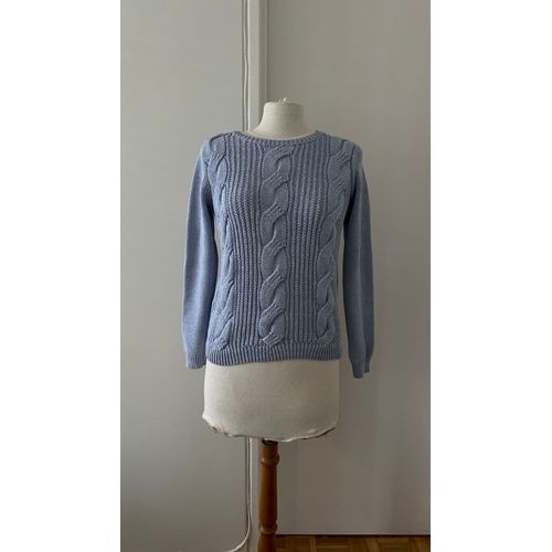 Pull En Maille Bleu Hiver Mango À Torsades / Winter Baby Blue Knitted Sweater With Twists