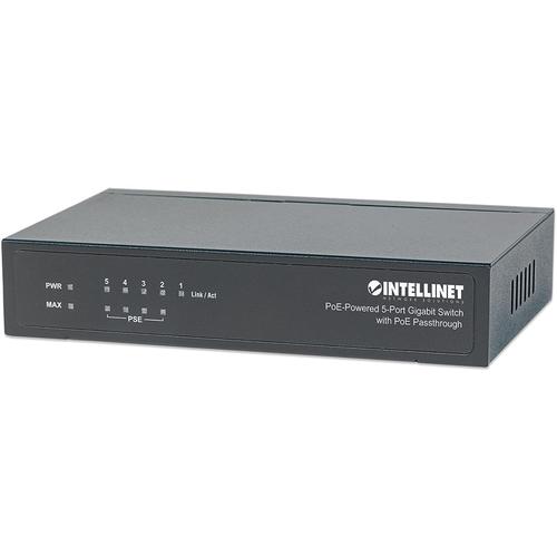 Intellinet PoE-Powered 5-Port Gigabit Switch with PoE Passthrough, 4 x PSE PoE ports, 1 x PD PoE port, IEEE 802.3at/af Power-over-Ethernet (PoE+/PoE), IEEE 802.3az Energy Efficient Ethernet...