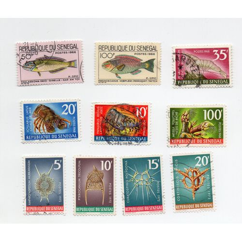 Sénégal- Lot De 10 Timbres Oblitérés- Vie Marine