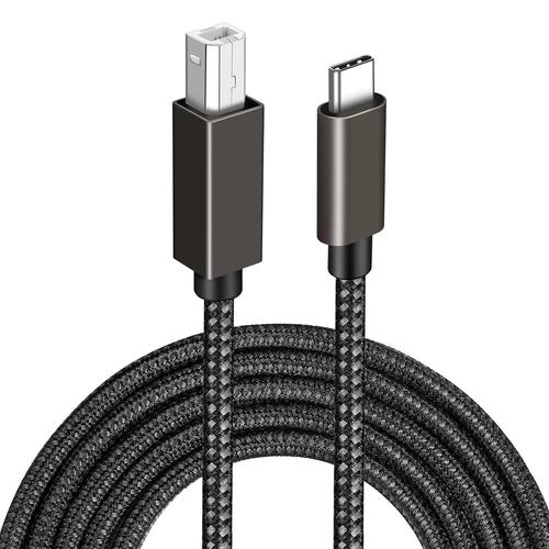 Cable Imprimante USB C, 3 M¿¿tres Cable Type C Male vers USB B Male Cable Scanner Nylon Tress¿¿ Compatible avec MacBook Pro Air iPad Pro Air iMac Pro Chromebook Pixel XPS 17 15, Gris