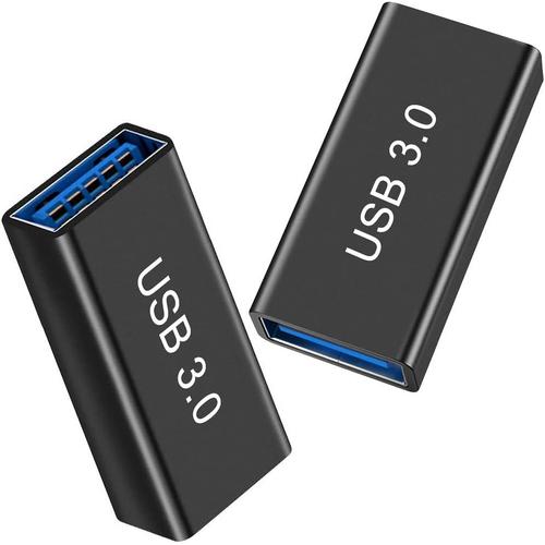 Adaptateur USB A vers USB A en version 3.0 pour connecter deux câbles USB mâles. Lot de 2 adaptateurs femelles.
