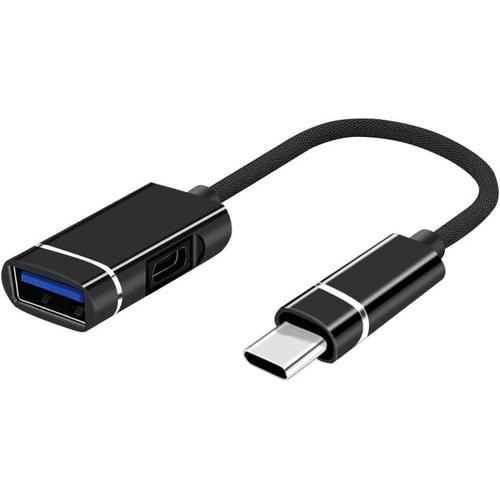 Adaptateur USB C vers 3.0USB A OTG et Chargeur, 2 en 1 USB C male vers USB Femelle avec Adaptateur de Port de Charge Rapide de Type C Compatible avec MacBook Pro Air, iMac 2021, Samsung GalaxyS21 S10.