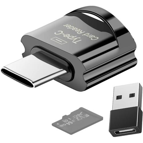 Lecteur de Carte Micro SD/TF, Lecteur de Carte USB C, Lecteur de Carte Mémoire USB C vers SD/TF avec Adaptateur USB C vers USB, Compatible avec MacBook, Téléphones Android Galaxy et Plus