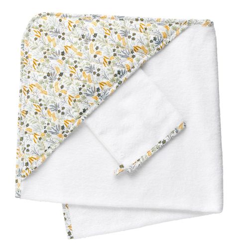 Cape De Bain Et Gant En Coton Blanc