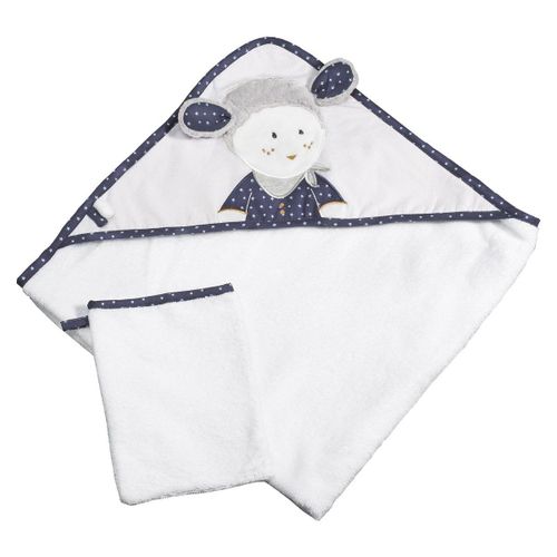 Sortie De Bain 75x75cm Et Son Gant En Coton Blanc