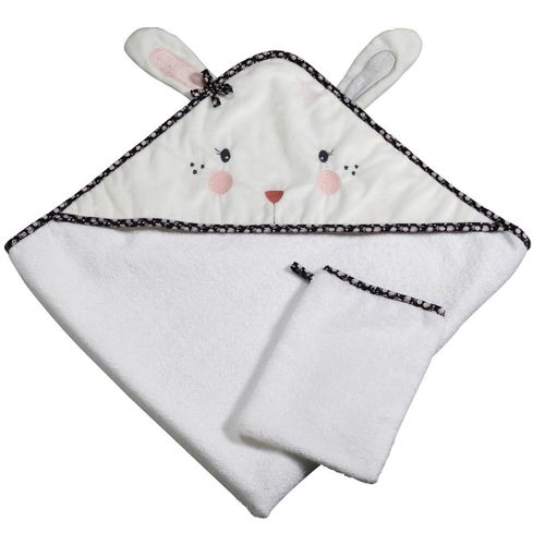 Sortie De Bain Lapin 75x75cm Et Gant En Coton Blanc