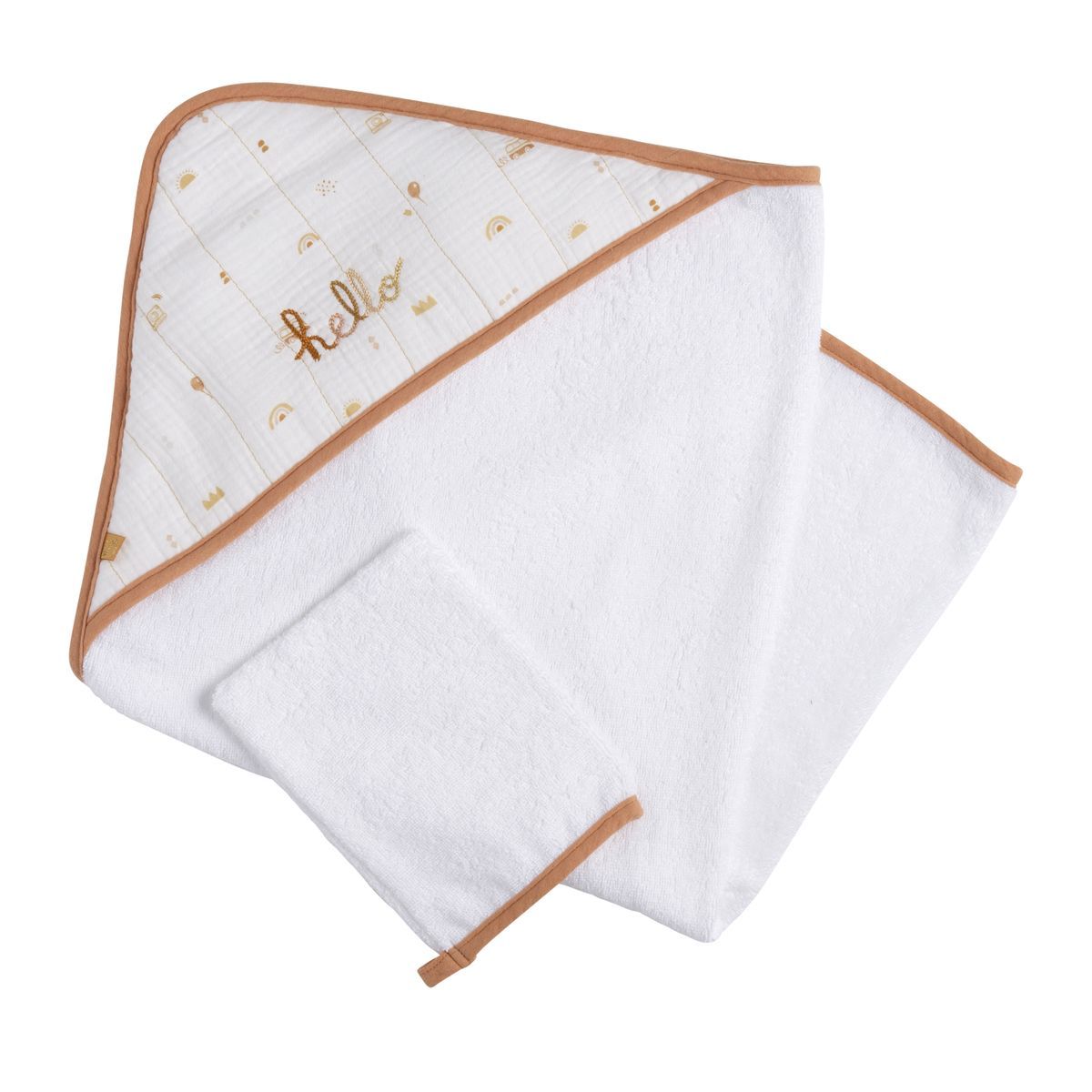 Cape De Bain Et Gant En Coton Blanc