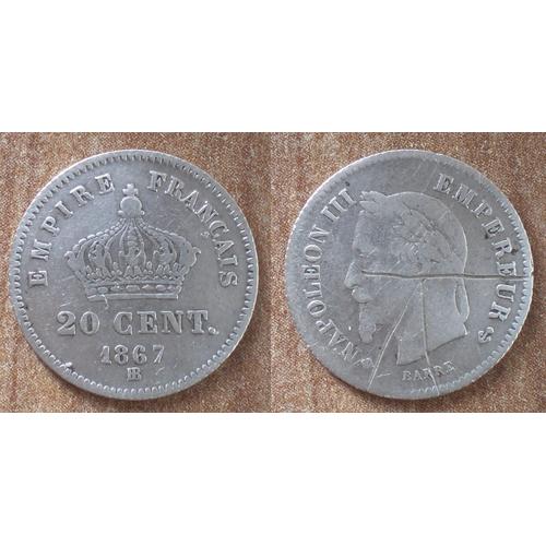 France 20 Centimes 1867 Atelier Bb Atelier Strasbourg Piece Argent Napoleon Centime De Francs