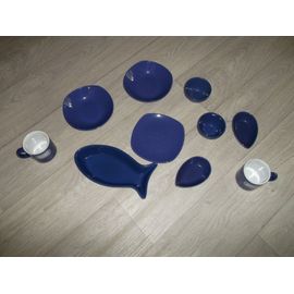 Lot Vaisselle Diverse Bleu Foncé 10 Pièces Tbe