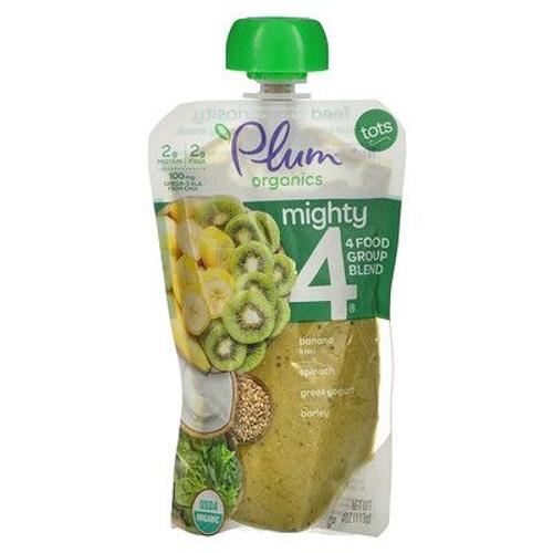 Plum Organics Mighty 4, Mélange De 4 Groupes D'aliments, Tots, Banane, Kiwi, Épinard, Yaourt Grec, Orge, 113 G