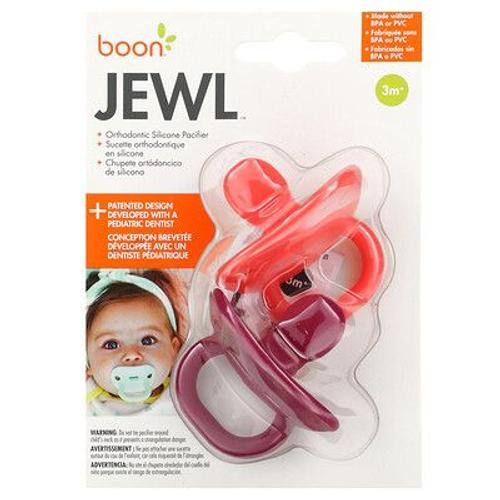 Boon Jewl, Tétine Orthodontique En Silicone, 3 Mois Et Plus, 2 Sucettes