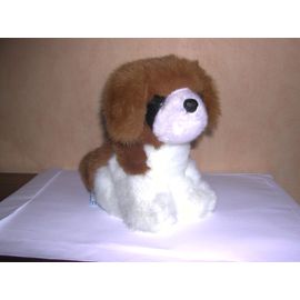 Chien En Peluche Blanc Et Marron - Longueur 21 Cm, Hauteur 19 Cm