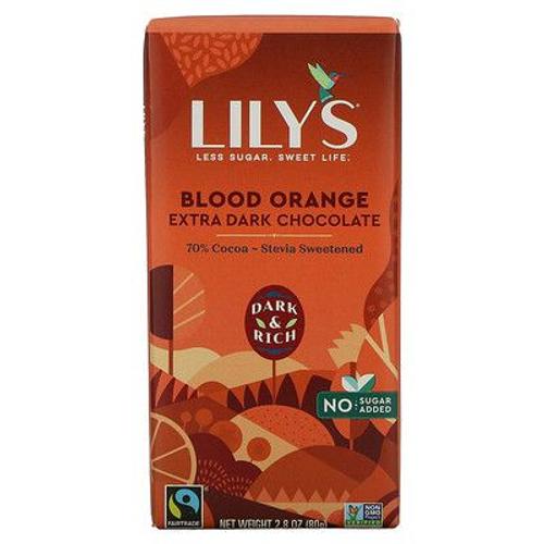Lily's Sweets Barre De Chocolat Extra Noir, Orange Sanguine, 70 % De Cacao, 80 G