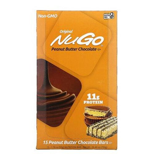 Nugo Nutrition Barres Originales De Chocolat Au Beurre De Cacahuète, 15 Barres, 50 G Chacune