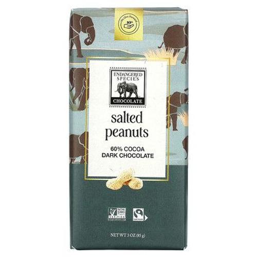 Endangered Species Chocolate Barre De Chocolat Noir, Cacahuètes Salées, 60 % De Cacao, 85 G